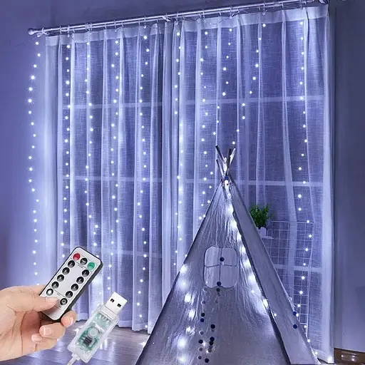 Гирлянда штора капля росы Sun Lamp 3х3 м 300 LED с пультом и USB питанием белый свет