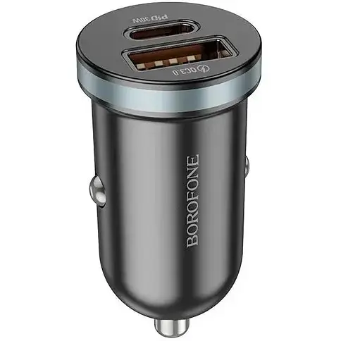 Автозарядное устройство Borofone BZ22 2 порта быстрые 30 ватт черный - фото 1