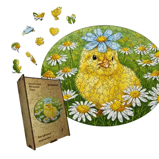 Деревянный фигурный пазл Утерянное Курчатко, А5, Картонная коробка 35 элементов