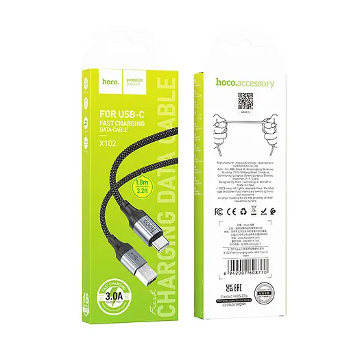 Кабель Hoco X102 Fresh charging data cable Type-C Чорний - фото 2