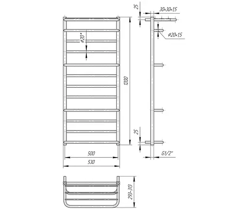 Водяной полотенцесушитель Mario Люксор 1200x530/500, Хром - фото 2