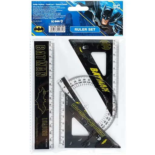 Набор Kite DC Comics линейка 15 см, 2 угольника, транспортир (DC25-282)