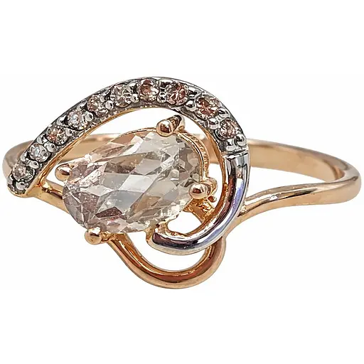 Золотое кольцо Ирида с бриллиантами и кварцем. 11592 17 - фото 1