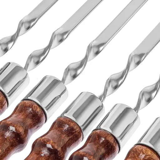 Набор шампуров из пищевой нержавеющей стали 62 см с деревянной лакированной ручкой (толщина 2 мм) 6 штук, Woodly 87495 - фото 6