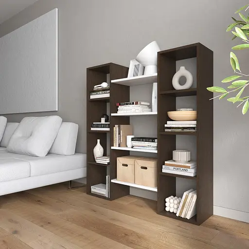 Книжная полка стеллаж для книг Vays D-8 Венге Темный-Белый современная полка ЛДСП 130x30x140 см для дома офиса гостиной.