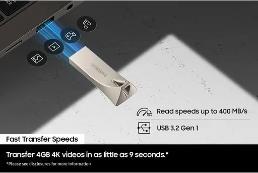 Samsung Накопичувач Samsung 512GB USB 3.1 Type-A Bar Plus Сірий - фото 4