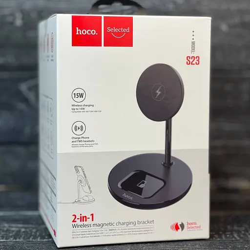 Бездротовий ЗП HOCO S23 Volant Magnetic MagSafe 2-in-1 15 W магнітна підставка - фото 4