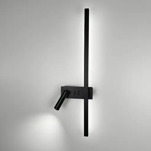 Чорне лінійне бра 65 см зі спотом зліва та 2-ма вимикачами Арт. WB 121/600 L BK Line F - фото 4