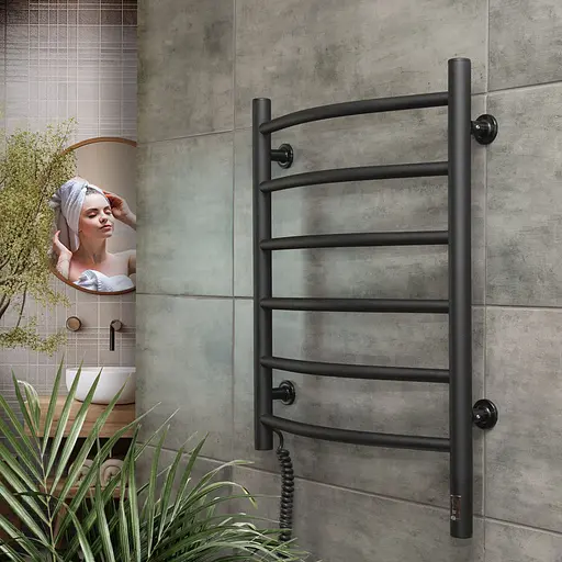 Електрична рушникосушка Navin Камелія 480x600 Sensor ліва з таймером, чорний муар 12-228053-3680, Чорний матовий, Ліве, Електронний - фото 3