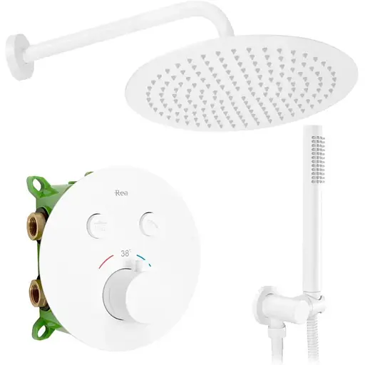 Душова система прихованного монтажу Rea Lungo Miler + Box White Matt 3 термостатом REA-P6614, Білий матовий - фото 1