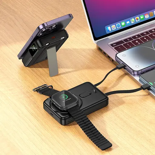 Power bank Hoco Q48 10000mAh PD 20W 3в1 магнитный с функцией беспроводной зарядки черный - фото 2