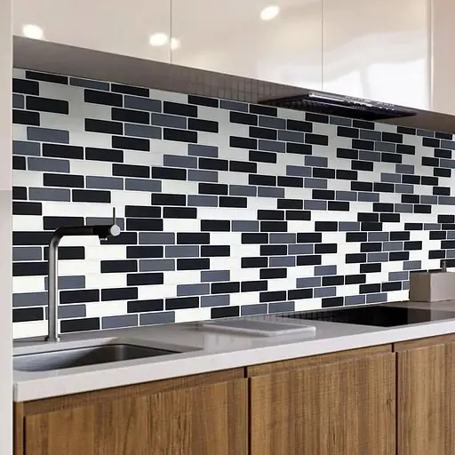 Самоклеящаяся полиуретановая плитка Wall Sticker черный серый молочный кирпич 305х305х1 мм (D) SW-00001329 - фото 5