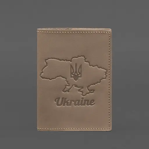 Кожаная обложка для паспорта с картой Украины светло-бежевый Crazy Horse - фото 6