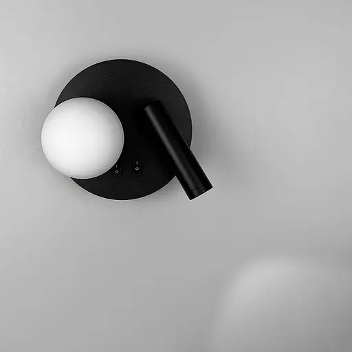 Кругле бра із спотом та плафоном у чорному корпусі Ø 17 см | Арт. WB25/2 BK | Line F - фото 3