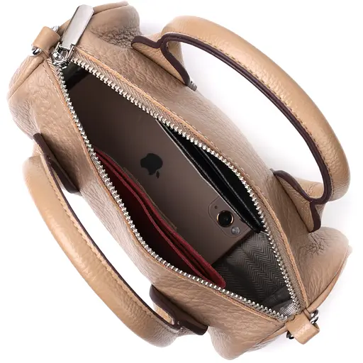 Сумка женская Vintage с металлическими акцентами на ручках из натуральной кожи 22.5х12.5х9.5 см sum0029064 - фото 7