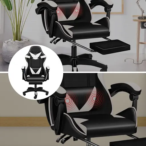 Кресло геймерское PLAYER с подставкой для ног и массажем White/Black (100009) - фото 9
