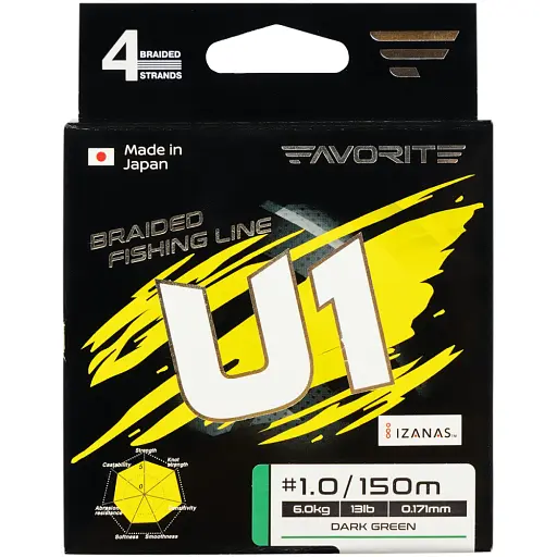 Шнур Favorite U1 PE 4x 150 м (dark green) 0.6/0.132 мм 8 lb/3.6 кг - фото 2