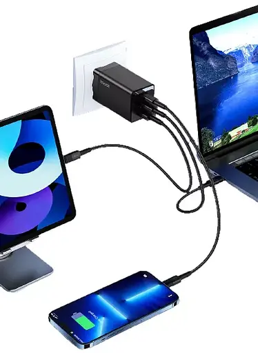 Зарядний пристрій Toocki 67w QC4.0 3 порти 2*Type-C + USB чорний - фото 4