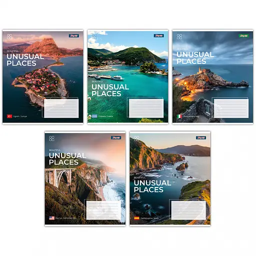 Зошити учнівські 60 аркушів лінія 1В Unusual places, 10 шт. в упаковці