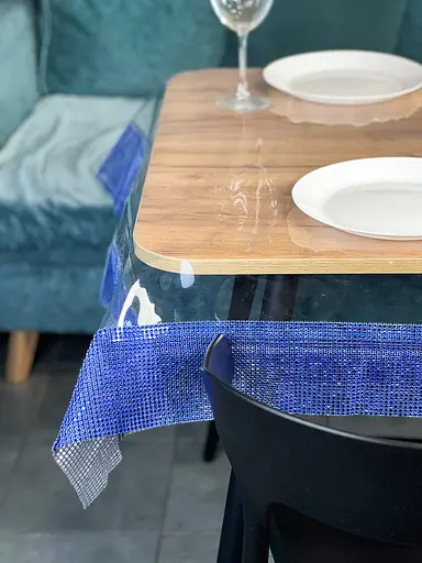 Скатертина силіконова з синьою стразовою стрічкою 370х130 см - фото 8