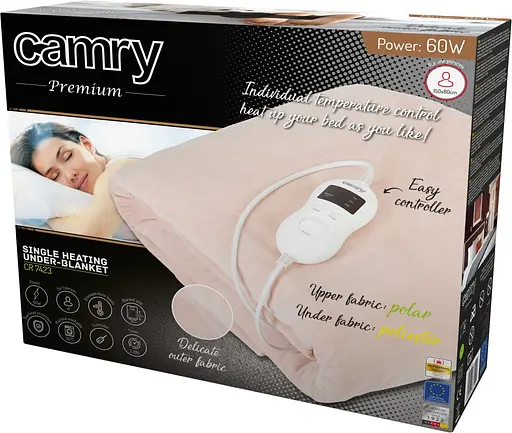 Електропростирадло Camry CR 7423 з таймером односпальне 60 Вт 150x80 8 рівнів нагріву автовимкне - фото 5