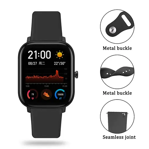 Ремінець силіконовий Boorui для годинника 20 мм Sport design чорний - фото 6