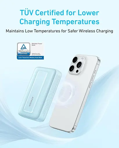 Магнитный Magsafe павербанк Anker A1684 10000 mAh с беспроводной зарядкой для iPhone УМБ голубой - фото 2