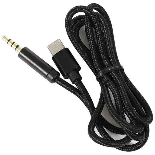 Кабель AUX Type-C-TRRS Audio 3.5мм Male/Male 1м Black - фото 1