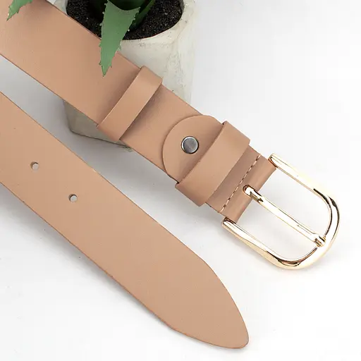 Ремень женский бежевый кожаный HC-3452 (125 см) с золотой пряжкой - фото 4