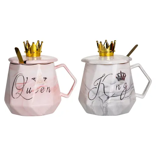 Парні чашки порцелянові King & Queen 400 мл з ложками FM-30 - фото 3