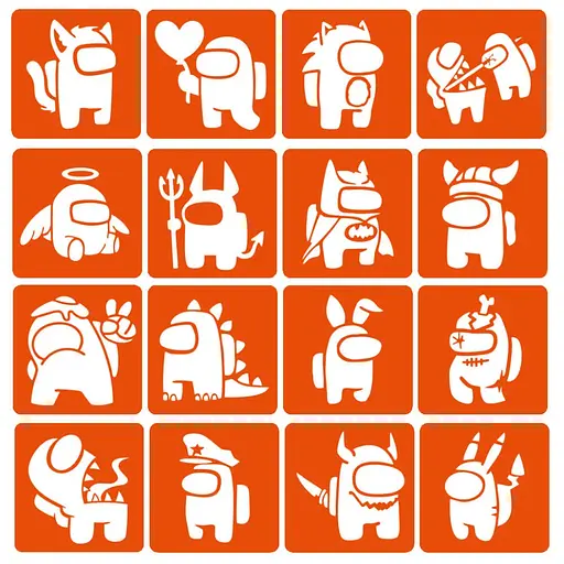 Набор трафаретов для био-тату "Among us №2" Fresh Tattoo Among-Us-2-6x6-16, 16 трафаретов - фото 1