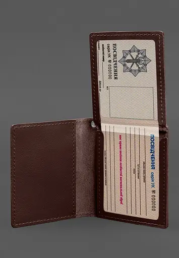 Кожаная обложка для удостоверения офицера ГНСУ (три кармана) бордовая - фото 3