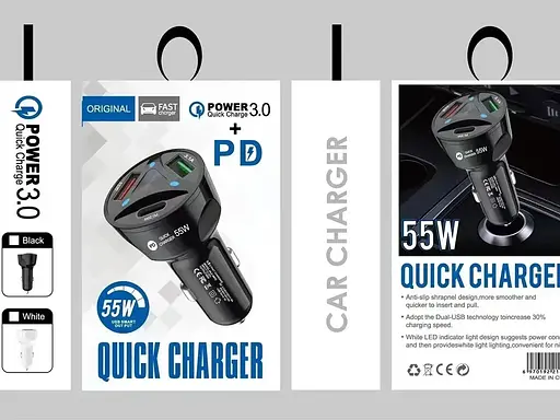 ЗУ для авто 55 ватт 3 порта WGS-G35Y-PD адаптер в прикуриватель QC3.0 - фото 6