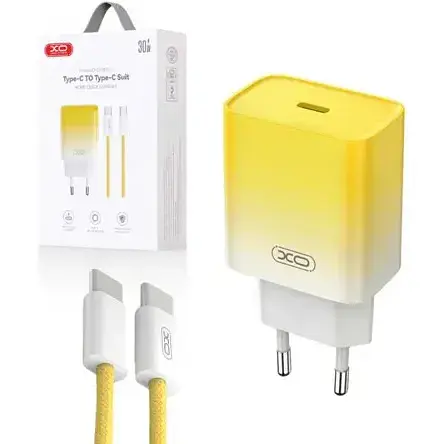 Зарядний пристрій XO CE18 30 ват набір із кабелем Type-C - Type-C yellow - фото 1