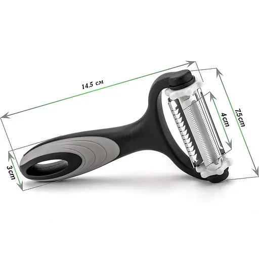 Овочечистка економка та шатківниця Max3 Turbo для нарізки соломкою та слайсами овочів фруктів із силіконовою ручкою, Kitchen Master Чорний 85584 - фото 7