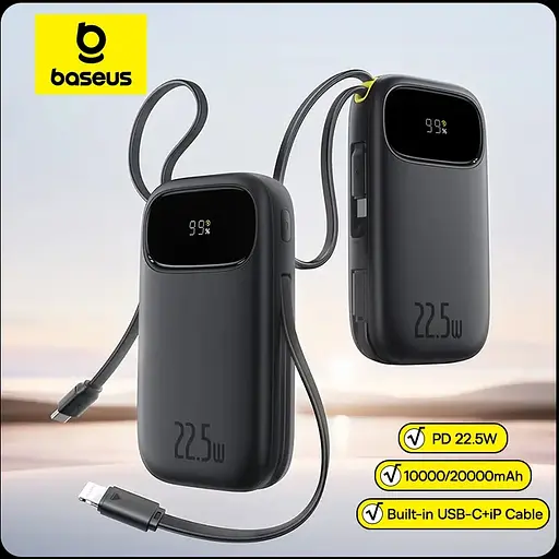 Зовнішній акумулятор Baseus EnerFill FC31 with 2 Built-in Cables 20000mAh 22.5W чорний - фото 7