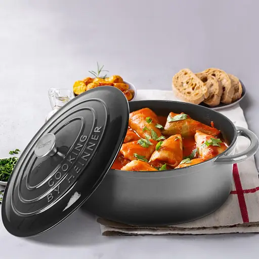 Каструля чавунна емальована овальна з кришкою Heinner сіра (HR-ZVC-S26OV) - фото 5