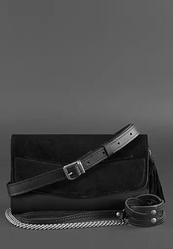 Шкіряна жіноча сумка Еліс чорна Велюр - фото 5