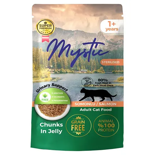 Вологий корм Hermos Mystic Для котів стерилізованих шматочки в желе з лососем 85 г