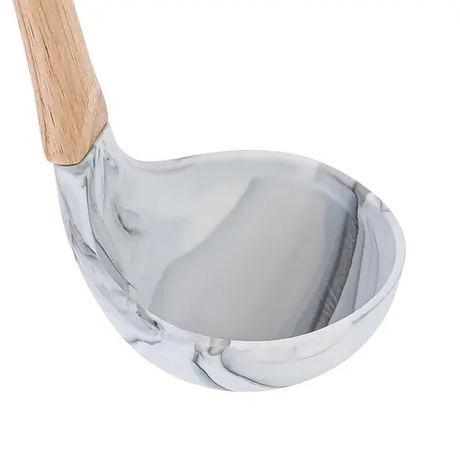 Ополоник силіконовий під мармур із дерев'яною ручкою та петлею для підвішування 28 см, Kitchen Master Бежевий 86313 - фото 4