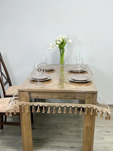 Скатертина силіконова з бежевою бахромою 280х170 см - фото 7