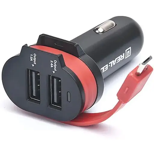 Автомобільний зарядний пристрій Real-El CA-35 (3USBx3.4A) Black/Orange + кабель microUSB - фото 3