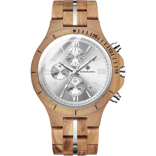 Аналоговий кварцовий годинник RORIOS з натурального дерева ручної роботи з багатофункціональним хронографом для чоловіків