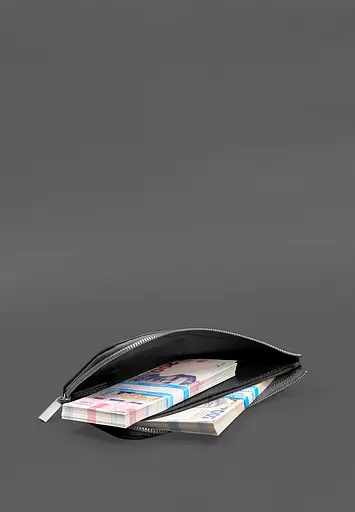 Кожаный портмоне-купюрник на молнии 14. черный - фото 3