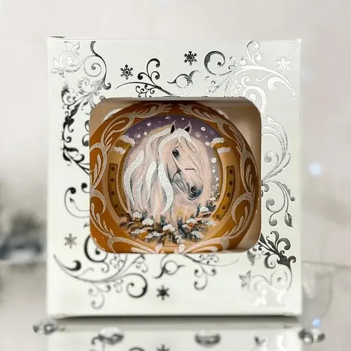 Ялинкова прикраса Санта Шоп Символ 2026 Сніжний кінь золотий скло (4820001234053) - фото 5