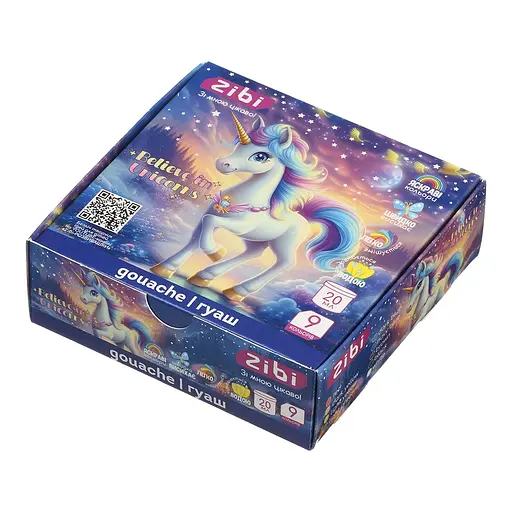 Фарби гуашеві Unicorn, 9 кольорів, 20 мл, картонна коробка