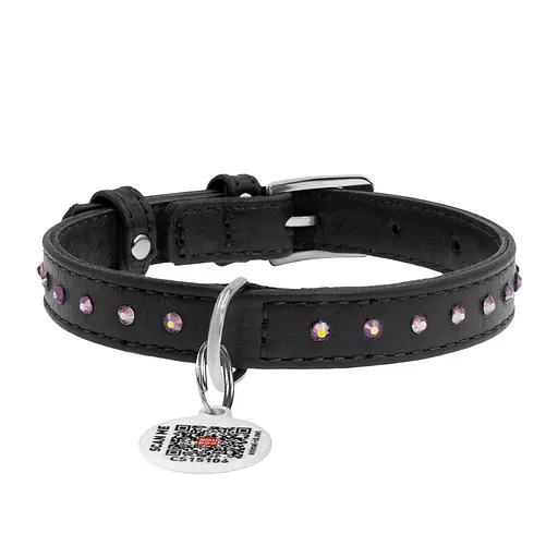 Нашийник для собак шкіряний Waudog Glamour з QR-паспортом з клейовими стразами Ш 15 мм Д 27-36 см чорний - фото 3