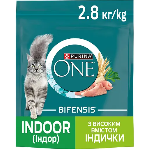 Сухий корм Purina One Indoor для дорослих котів що живуть у приміщенні, з високим вмістом індички 2.8 кг - фото 1