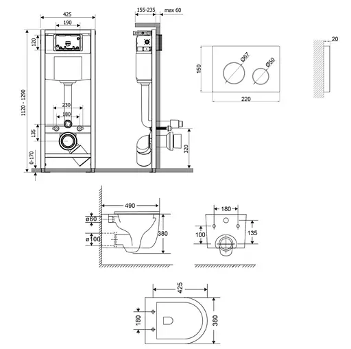 Набір Q-tap Nest 4 в 1 підвісний унітаз Taurus Ultra Quiet 490x360x380 + комплект інсталяції QT2433084EUQMB46178 - фото 2
