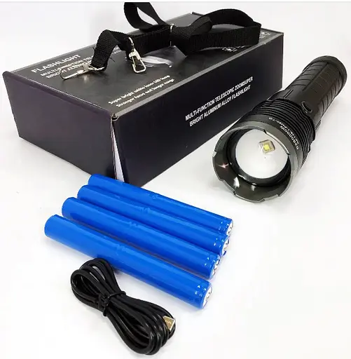 Потужний ручний ліхтар AK138 4х18650 акумуляторний тактичний White Laser Powerbank IP44 Type-C zoom Чорний - фото 5